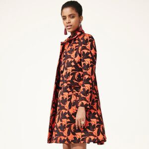 Ann Taylor Coat Vine Floral Tapestry Pleat Back Molten Lava Statement SP $248